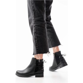 Resim 165-209 Siyah Arka Bağcık Aksesuarlı Fermuarlı Günlük Kadın Bot Siyah 
