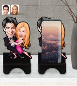 Resim Bk Gift Kişiye Özel Sevgililer Karikatürlü Ahşap Biblo Telefon Standı-13 