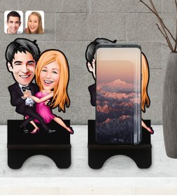 Resim Bk Gift Kişiye Özel Sevgililer Karikatürlü Ahşap Biblo Telefon Standı-13 