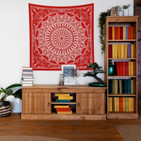 Resim Red Bohemian Mandala Duvar Örtüsü - 135 cm x 135 cm 
