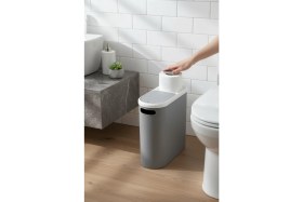 Resim 10 Litre Gri Slim Çöp Kovası, Banyo ve Mutfak Için Pratik Kapaklı 