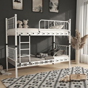 Resim Reyo Metis Genç Çocuk Yatak Odası Metal Beyaz Ranza 90x200 