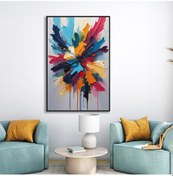 Resim Yağlı Boya Dokulu Tablo Soyut Renkli Çiçek Siyah Çerçeveli U08055-179066 