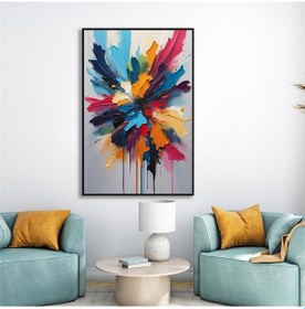 Resim Yağlı Boya Dokulu Tablo Soyut Renkli Çiçek Siyah Çerçeveli U08055-179066 