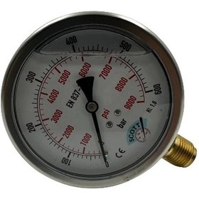 Resim Ø 100 - 0 - 600 Bar 1/2 Gliserinli Alttan Çıkışlı Manometre 