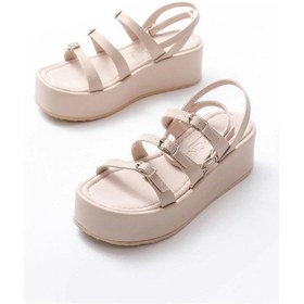 Resim 861-1222 Bej Tokalı Bilekten Bağlamalı Dolgu Kadın Sandalet Bej 