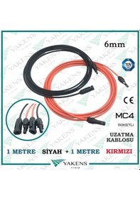 Resim Güneş Paneli Uzatma Kablosu 1m+1m 6mm Çift Taraflı Mc4 Soketli Solar Ara Kablo Siyah Kırmızı 