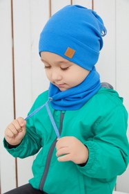 Resim Babygiz Erkek Bebek Çocuk Mavi Ip Detaylı Şapka Bere Boyunluk Takım Rahat %100 Pamuklu Kaşkorse 
