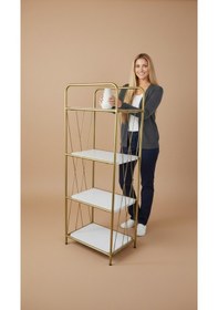 Resim Elysium Dekoratif Raf Mobilya Kitaplık Dekoratif Banyo Metal Mobilya Gold 4 Raflı Kitaplık Altın 