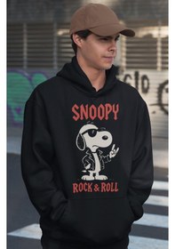 Resim Sevbano Snoopy Rock And Roll Baskılı Unisex Oversize Çizgi Film Karakter Siyah 