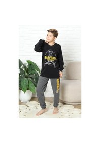 Resim Modanino Erkek Çocuk Pijama Takımı %100 Pamuk İnterlok Kumaş 12447 Siyah 