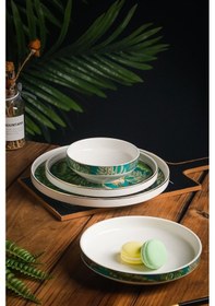 Resim Forrest Modern Altın 24 Parça 6 Kişilik Orman Desenli Porselen Yemek Takımı Yuvarlak 