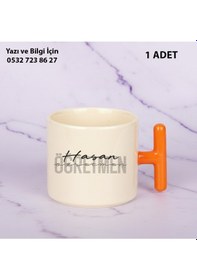 Resim Öğretmen Yazılı İsim Yazılabilir T Kupa Bardak -öğretmenler Günü Hediyesi Şık Görünümlü Hediyelik Turuncu 