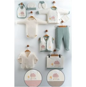 Resim Gaye Kız Bebek Çiçek Nakışlı 10 Lu Hastane Çıkış Zıbın Seti . ASKERYEŞİLİ 