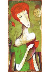 Resim kahve içen leydi 10 cm x 20 cm mini retro ahşap poster 