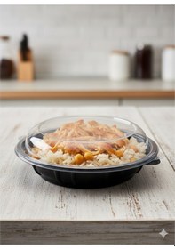 Resim Vempi 1000 Cc Sızdırmaz Siyah Kase Şeffaf Kapak, 10 Adet - Sert Plastik - Mikrodalga Uyumlu, Salata Siyah - Şeffaf 