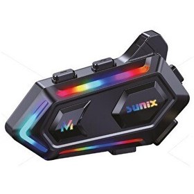 Resim Sunix IPX6 Su Geçirmez 1000 Mah RGB Led Efektli Intercom Motosiklet Kask Kulaklığı NTR-102 
