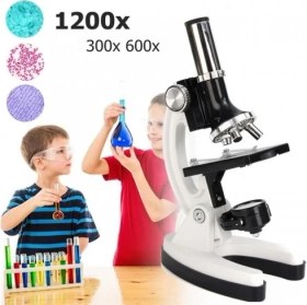 Resim İlk El Grup Mikroskop Taşınabilir Set 28 Parça Eğitim Mikroskop Kiti 300X 600X ve 1200X Çocuklara 