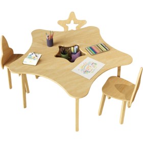 Resim Montessori Kids Table and Chairs Set - Star Shaped Toddler Activity Table with Rocket & Star Chairs | Outer Space Play Table - Table Only 