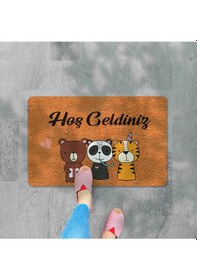 Resim Dijital Baskılı Kapı Önü Paspas Hoşgeldiniz Çok Amaçlı Iç Ve Dış Kapı Paspası Gri 