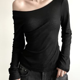 Resim Kadınların Omuzları Açık Bağlı Turtleneck Kazak - Siyah, Uzun Kollu, Düz Renk, Sonbahar İçin Şık ve Zarif, Sonbahar Rahat Giyim, Rahat Giyim|Şık Omuz Açık Üst|Esnek Kumaş 