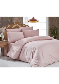 Resim Komfort Home Çizgili Pamuk Saten Yastık Kılıfı 2 Adet Pudra 