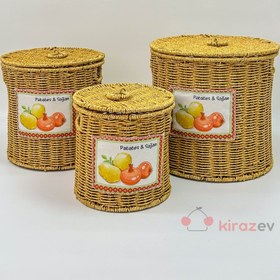 Resim Patates Soğanlık - Rattan Kapaklı Sepet 3'lü Set 