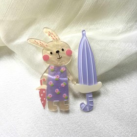 Resim 2'li Sevimli Karikatür Tavşan Saç Tokası Seti, Tavşan ve Şemsiye Stili, Paskalya Tavşanı Yan Toka, Tatil ve Günlük Kullanım İçin 