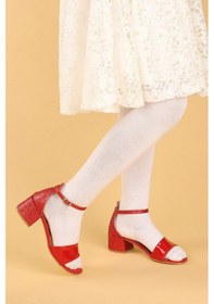 Resim Kiko Kids 768 Ayna Kum Günlük Kız Çocuk 3 CM Topuklu Sandalet Ayakkabı Kırmızı 001 