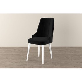 Resim Mona Beyaz 80x132 Açılabilir Mdf Masa Yemek Odası Takımı, Mutfak Takımı 4 Adet Sandalye Beyaz Masa - 4 Siyah - Beyaz Ayak 