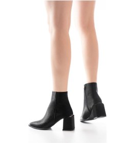 Resim Dnz-410 Siyah Fermuarlı Topuklu Kadın Günlük Bot Beyaz 