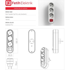 Resim Toptancı Amca Üçlü Topraklı Fişli Priz Lale Golyat Çoğaltıcı (Anahtarlı) 
