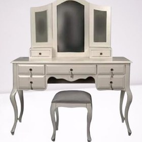 Resim Makyaj Masa 18473 Dresuar puf 7Çekm Kayın aslan ayak KREM Lake yana açılır ayna 