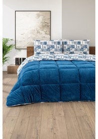 Resim Battal Wellsoft Yorgan Çift Taraflı Yastık Kılıflı 215x235 Cm Mavi 