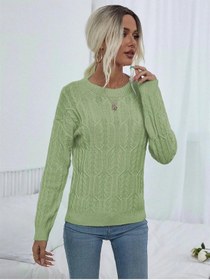 Resim Saç Örgülü Bisiklet Yaka Motifli Kol Detaylı Mint Triko Kazak Mint 