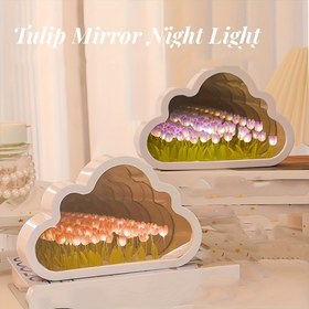 Resim 1 adet DIY Lale Gece Lambası, Ayna LED ile Modern Plastik Çiçek Masa Lambası, Pil ile Çalışan Ortam Dekoratif Lamba, Yatak Odası için Yaratıcı Doğum Günü Hediyesi, Karı veya En İyi Arkadaş için, Düğme Pil Dahil, Dekoratif LED Lamba | Çiçek Gölgelik Lamba | Plastik Gölgelik Lamba, Lale Dekoru 