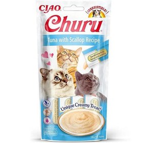 Resim Inaba Ciao Churu Cream Ton Balıklı ve Deniz Taraklı Kedi Ödül Kreması 4 x 14 Gr 