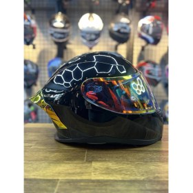 Resim Rivox R1 Parlak Siyah Revo Gold Vizörlü Kapalı Kask (Güneş Vizörlü) 