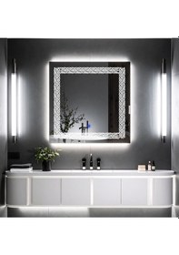 Resim Dorein Beyaz Led'li Lazer Kumlamalı Lavabo & Banyo Aynası Dokunmatik Sensörlü 60 X 60 