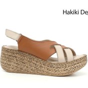 Resim Gönderi R Beje Taba Cırt Bantlı Dolgu Topuk Hakiki Deri Sandalet Bej 