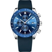 Resim Hanyang Gümüş Mavi Silikon Poedagar Lüks Rahat Spor Izle Üst Marka Yaratıcı Kronograf Silikon Kayış Tarih Aydınlık Su Geçirmez Erkek Saatler Erkek Saat (Yurt Dışından) 