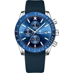 Resim Hanyang Gümüş Mavi Silikon Poedagar Lüks Rahat Spor Izle Üst Marka Yaratıcı Kronograf Silikon Kayış Tarih Aydınlık Su Geçirmez Erkek Saatler Erkek Saat (Yurt Dışından) 