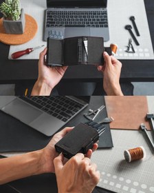 Resim RFID Korumalı Deri Kartlık Cüzdan Erkek Kart ve Banknot Bölmeli Şık Tasarım - Siyah 