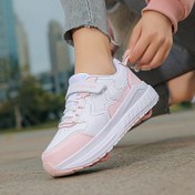 Resim Çıkarılabilir Tekerlekli ve Döner Tokalı Düşük Üst Roller Paten Sneakerlar - Beyaz & Pembe TPU/Kumaş Her Mevsim Buz Pateni Ayakkabıları s ve s için 