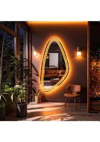 Resim Evonna Amber Led'li Lazer Kumlamalı Lavabo & Banyo Aynası Dokunmatik Sensörlü 45 X 90 Cm Turuncu 