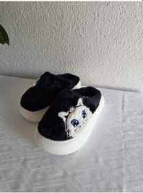 Resim Kadın Kedili Peluş Rahat Ev Terliği 25bnt133 Siyah 
