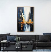 Resim Yağlı Boya Dokulu Tablo Soyut Şehir Manzarası Manhattan Altın Çerçeveli U09003-179114 