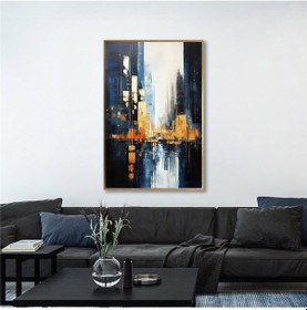 Resim Yağlı Boya Dokulu Tablo Soyut Şehir Manzarası Manhattan Altın Çerçeveli U09003-179114 