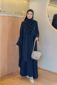 Resim Hasna Tesettür Duha Lacivert 3’lü Abaya Tesettür Takım Etek Tunik Ve Şal 