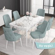 Resim Canisa Concept Noa Serisi,80 x 132 cm Açılabilir Mdf Masa,beyaz Mermer Desen Mutfak Masa Takımı, 6 Sandalye Gümüş Halkalı 